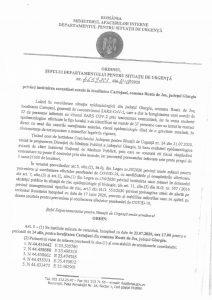 Ordinul Sefului Departamentului Pentru Situații de Urgență nr 4659201 din 22.07.2020 privind instituirea carantinei zonale în localitatea Cartojani pagina 1